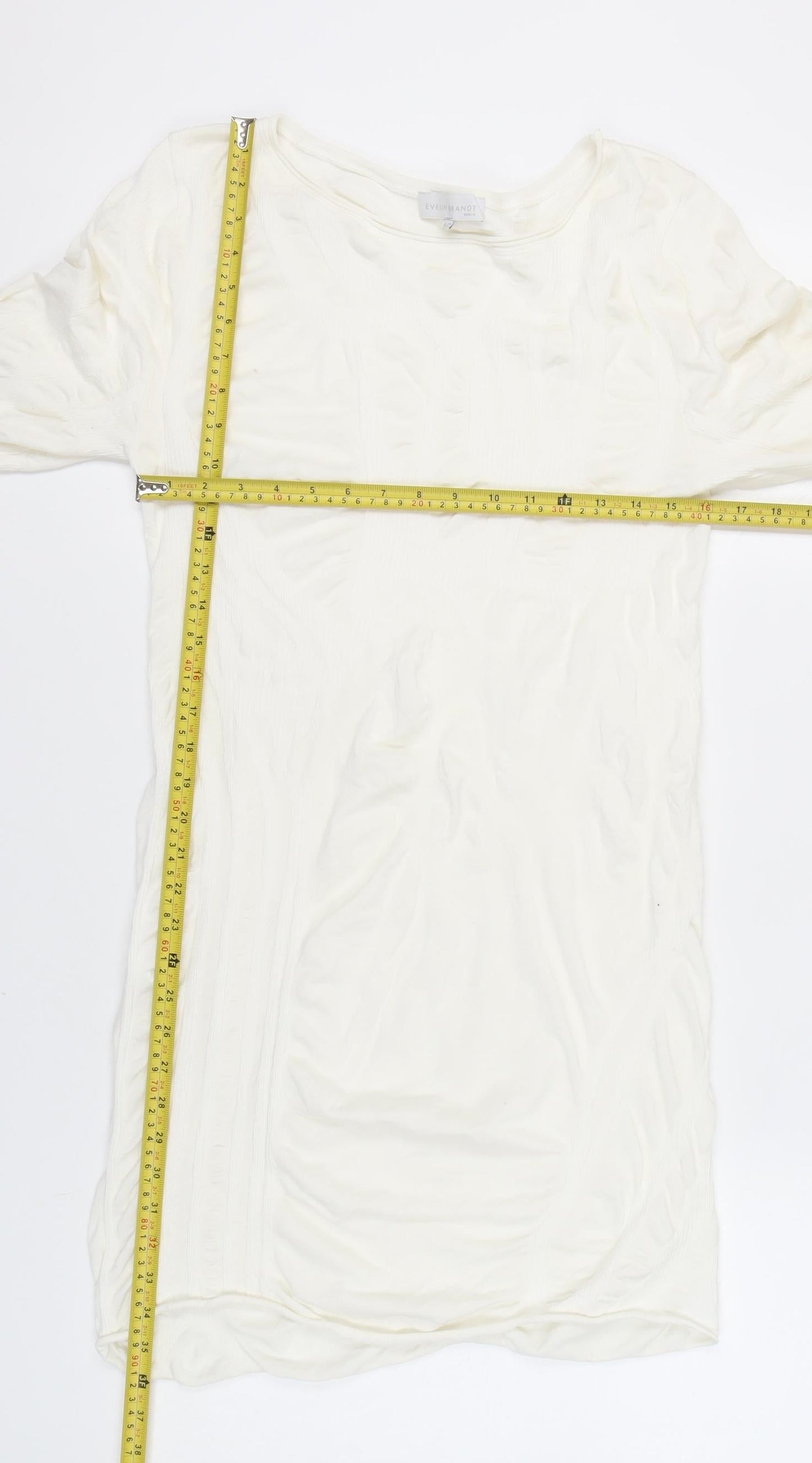 Evelin Brandt Women’s Ivory Sheath Dress Size 12 Knee Length 3/4 Sleeve