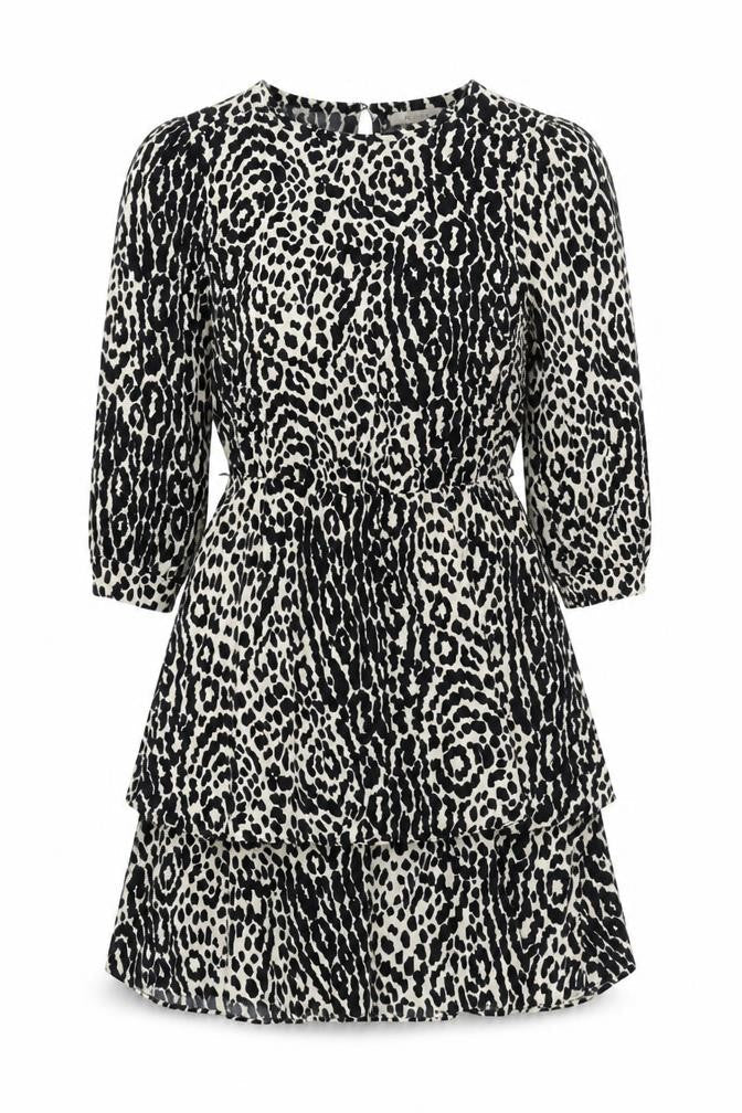 Oasis Women's Black Animal Print A-Line Short Dress UK 10