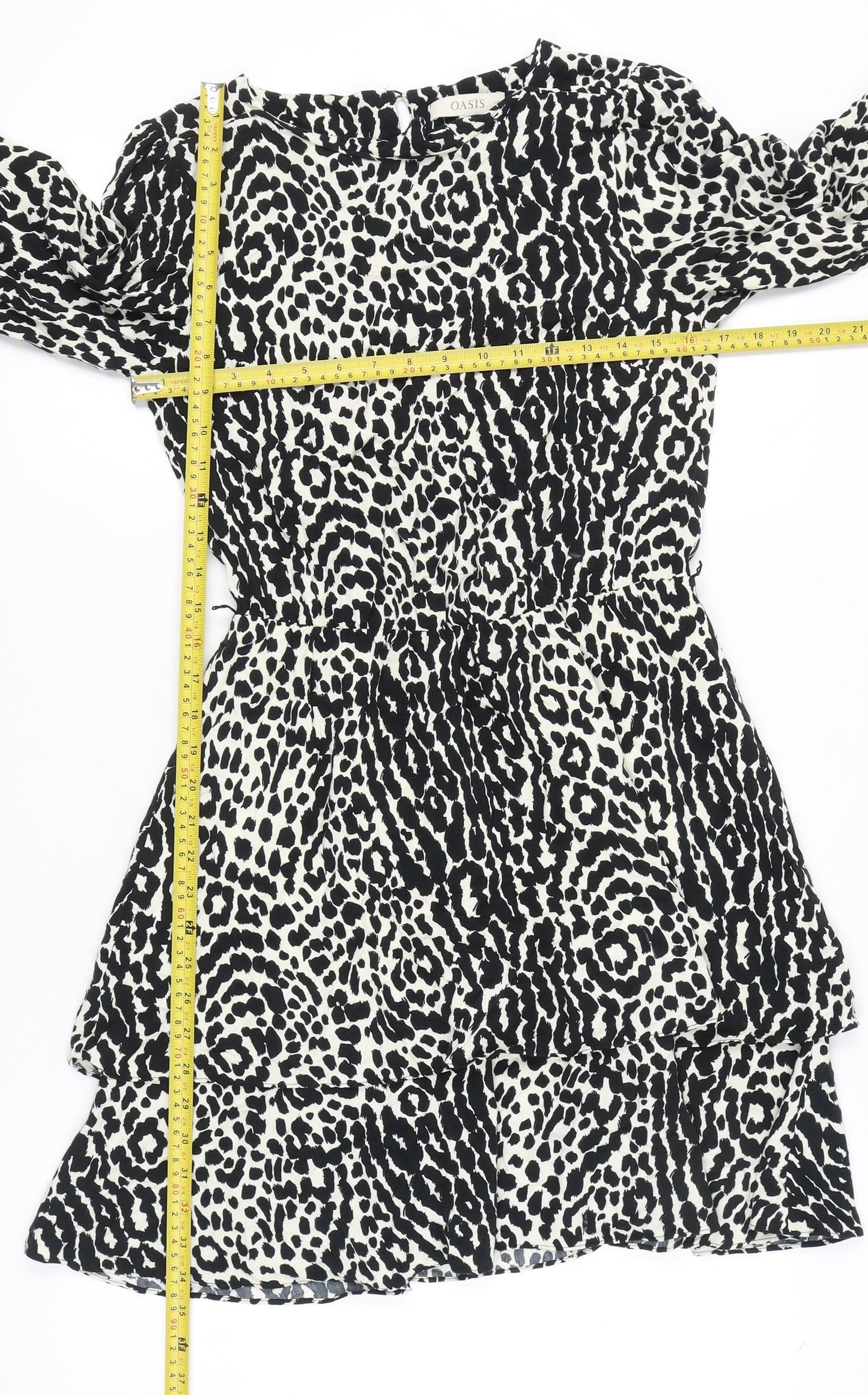 Oasis Women's Black Animal Print A-Line Short Dress UK 10