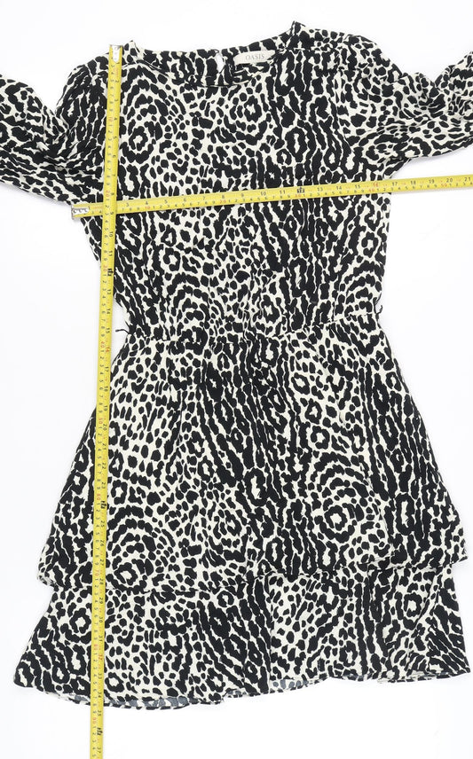 Oasis Women's Black Animal Print A-Line Short Dress UK 10