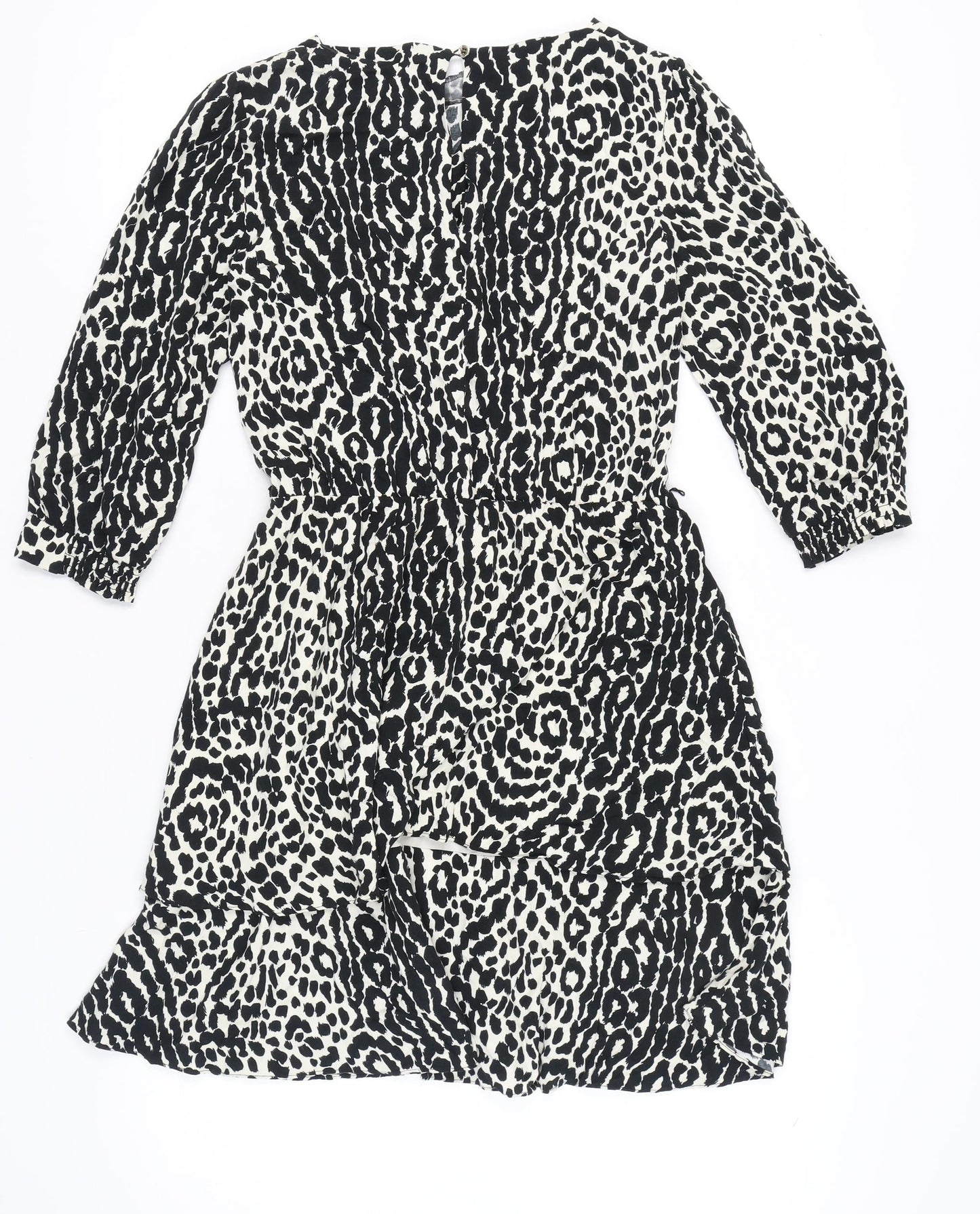 Oasis Women's Black Animal Print A-Line Short Dress UK 10