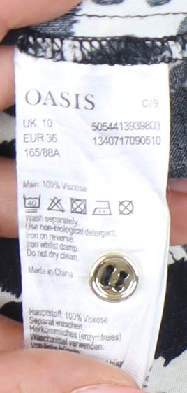 Oasis Women's Black Animal Print A-Line Short Dress UK 10