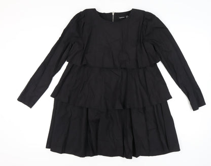 Boohoo Women’s Black Knee Length Trapeze Dress Size 10 Long Sleeve
