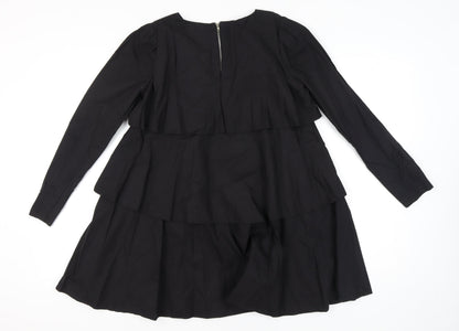 Boohoo Women’s Black Knee Length Trapeze Dress Size 10 Long Sleeve