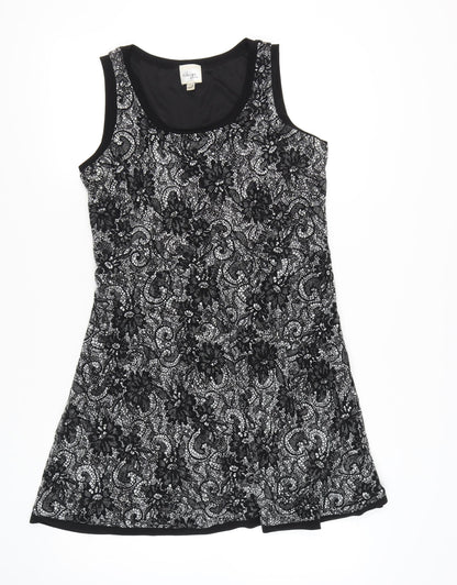 Beige by eci Women’s Black Lace Floral A-Line Dress Size 14