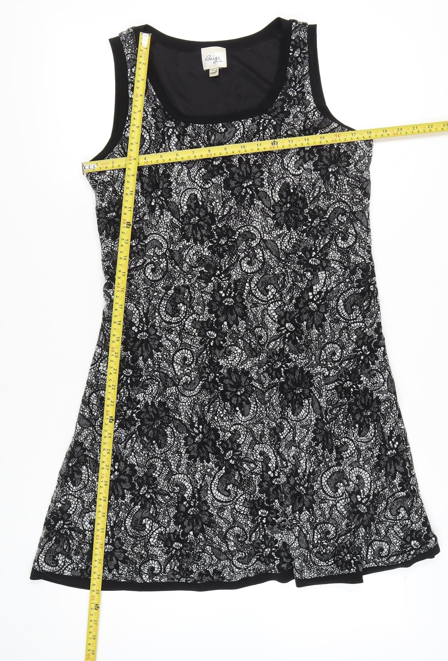 Beige by eci Women’s Black Lace Floral A-Line Dress Size 14