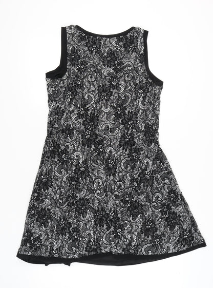 Beige by eci Women’s Black Lace Floral A-Line Dress Size 14