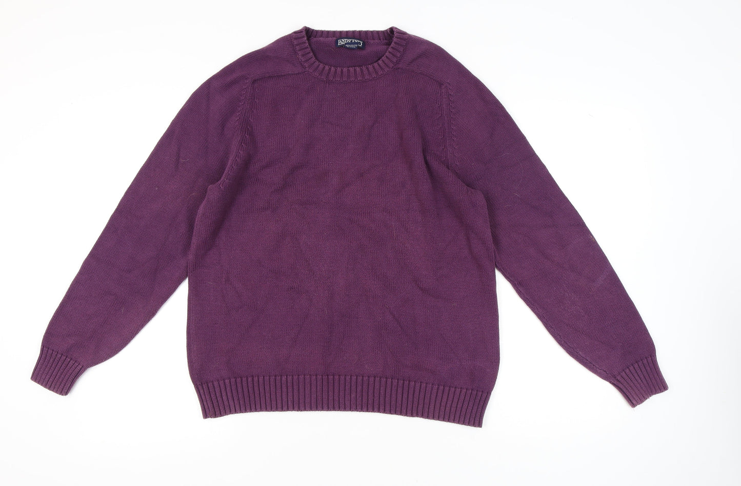 Lands' End Men's Purple Cotton Crew Neck Jumper L Regular
