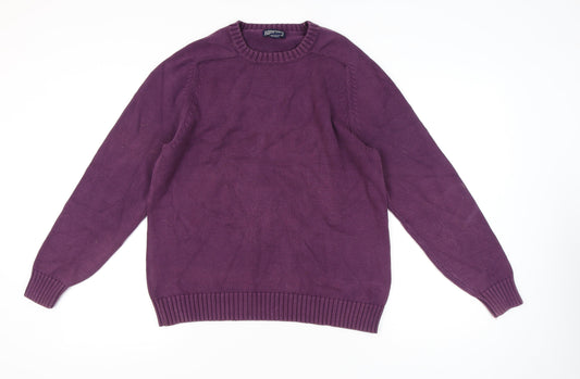Lands' End Men's Purple Cotton Crew Neck Jumper L Regular
