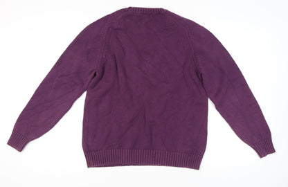 Lands' End Men's Purple Cotton Crew Neck Jumper L Regular