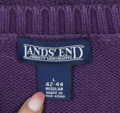 Lands' End Men's Purple Cotton Crew Neck Jumper L Regular