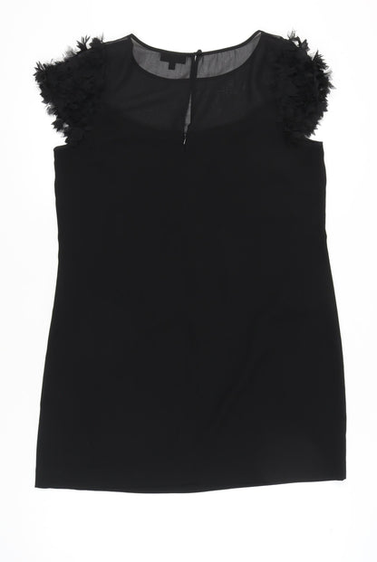 Warehouse Women's Black Size 16 Shift Dress Puff Sleeve Party