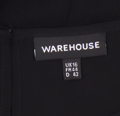 Warehouse Women's Black Size 16 Shift Dress Puff Sleeve Party