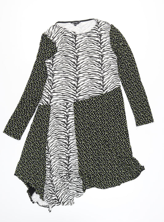Simply Be Women’s Black Zebra Polka Dot Asymmetric Midi Dress UK 16