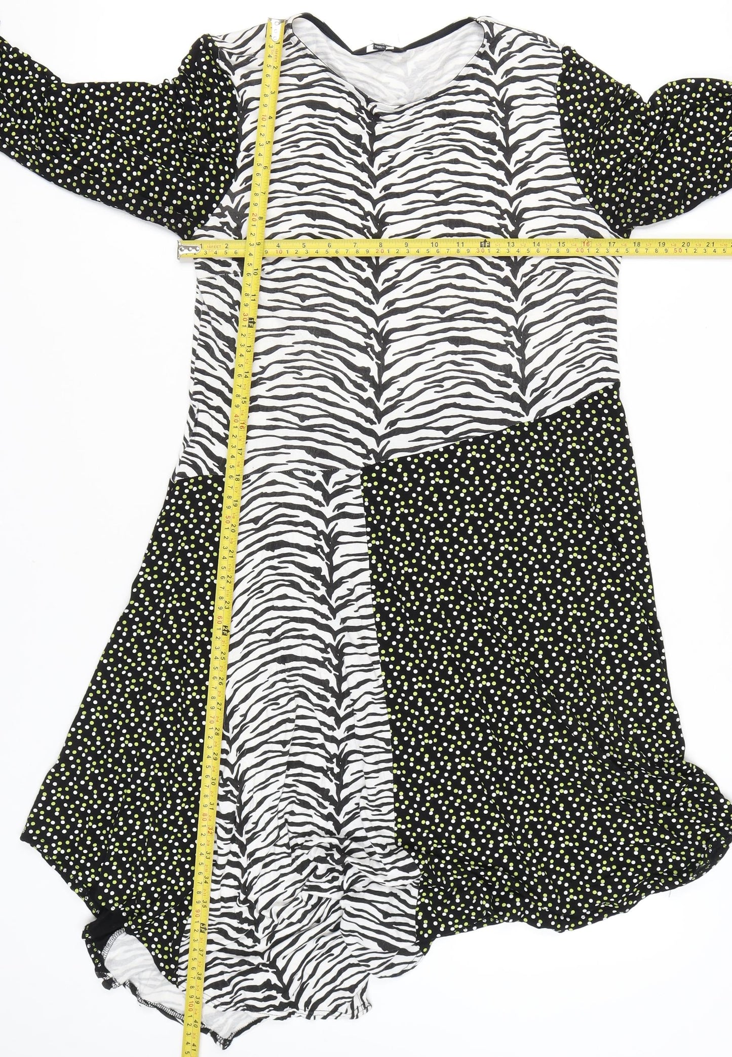 Simply Be Women’s Black Zebra Polka Dot Asymmetric Midi Dress UK 16