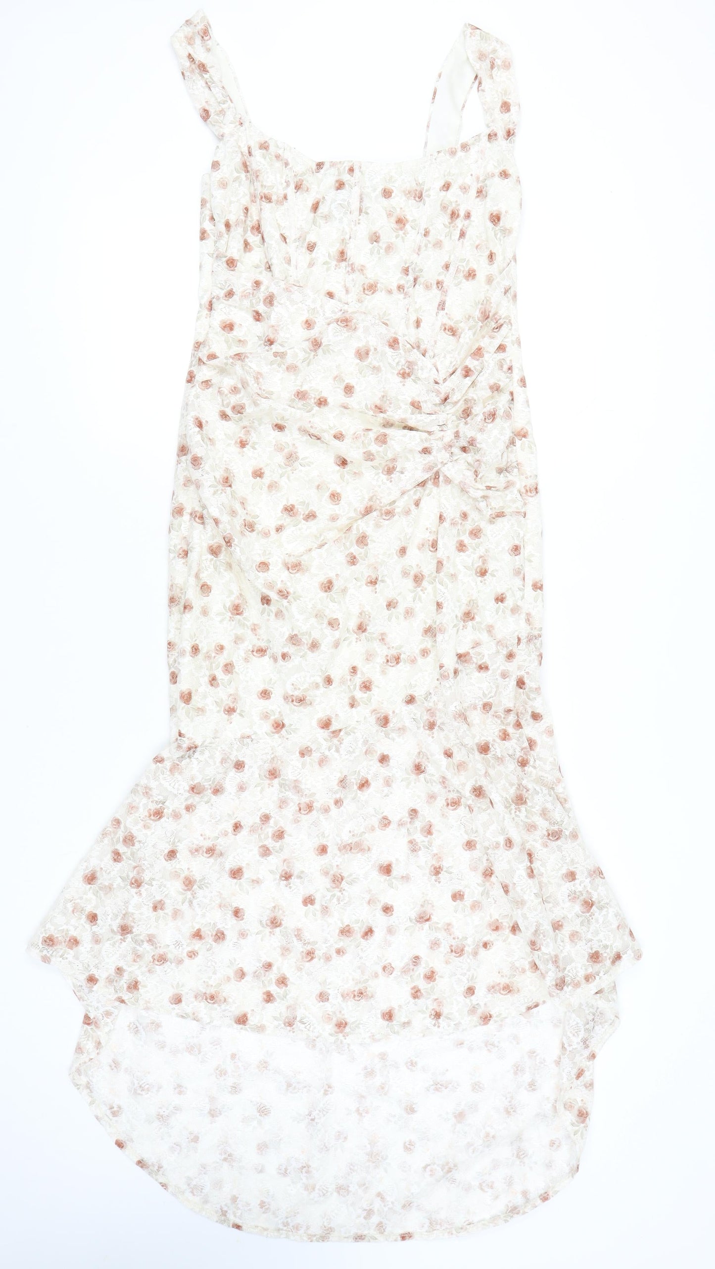 PrettyLittleThing Women’s Ivory Floral Mermaid Hi-Low Dress UK 12