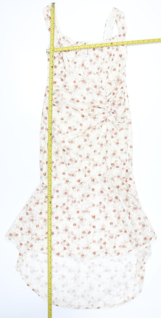 PrettyLittleThing Women’s Ivory Floral Mermaid Hi-Low Dress UK 12