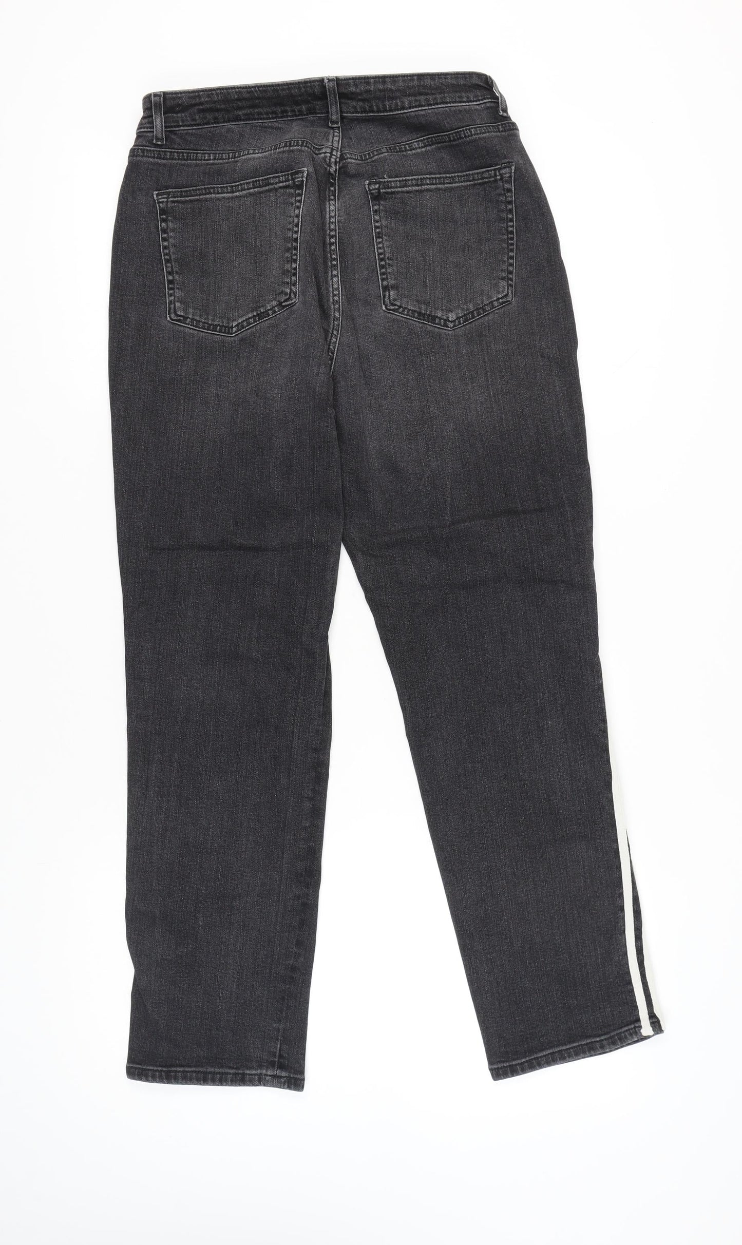 Mint Velvet Women’s Black High Rise Straight Jeans Size 14 with Stripe