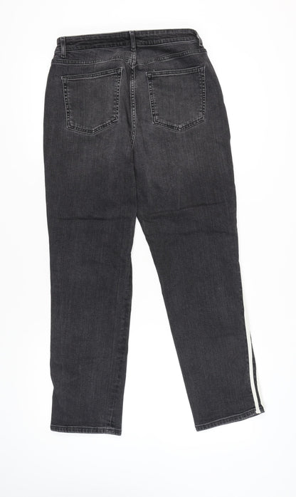 Mint Velvet Women’s Black High Rise Straight Jeans Size 14 with Stripe