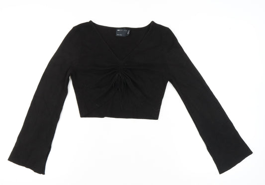 ASOS Design Womens Petite Black Size 12 V-Neck Ruched Jumper