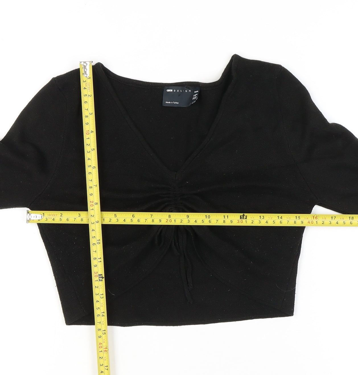 ASOS Design Womens Petite Black Size 12 V-Neck Ruched Jumper