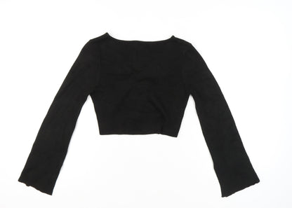 ASOS Design Womens Petite Black Size 12 V-Neck Ruched Jumper