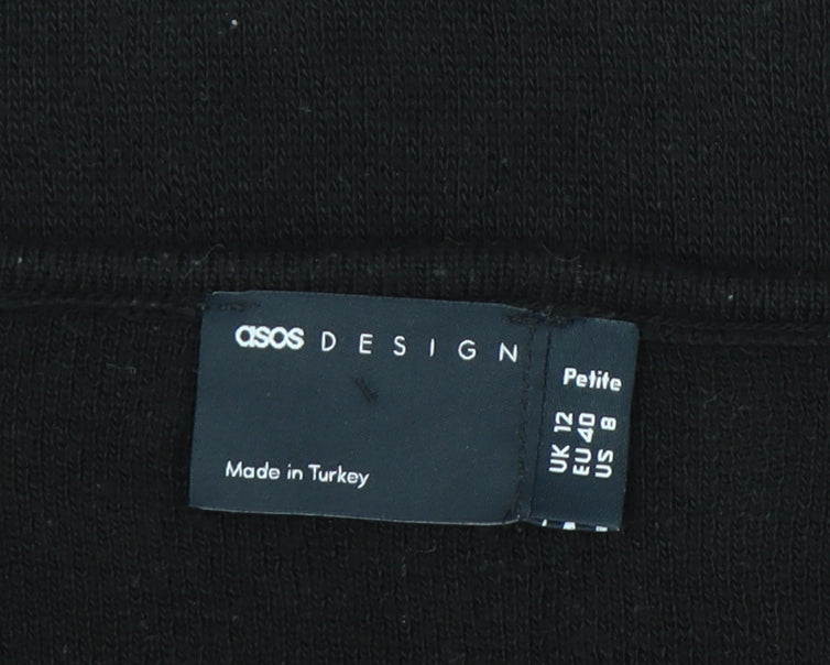 ASOS Design Womens Petite Black Size 12 V-Neck Ruched Jumper