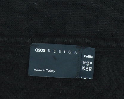 ASOS Design Womens Petite Black Size 12 V-Neck Ruched Jumper