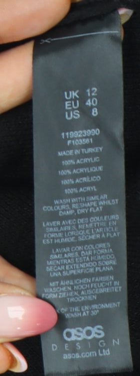 ASOS Design Womens Petite Black Size 12 V-Neck Ruched Jumper