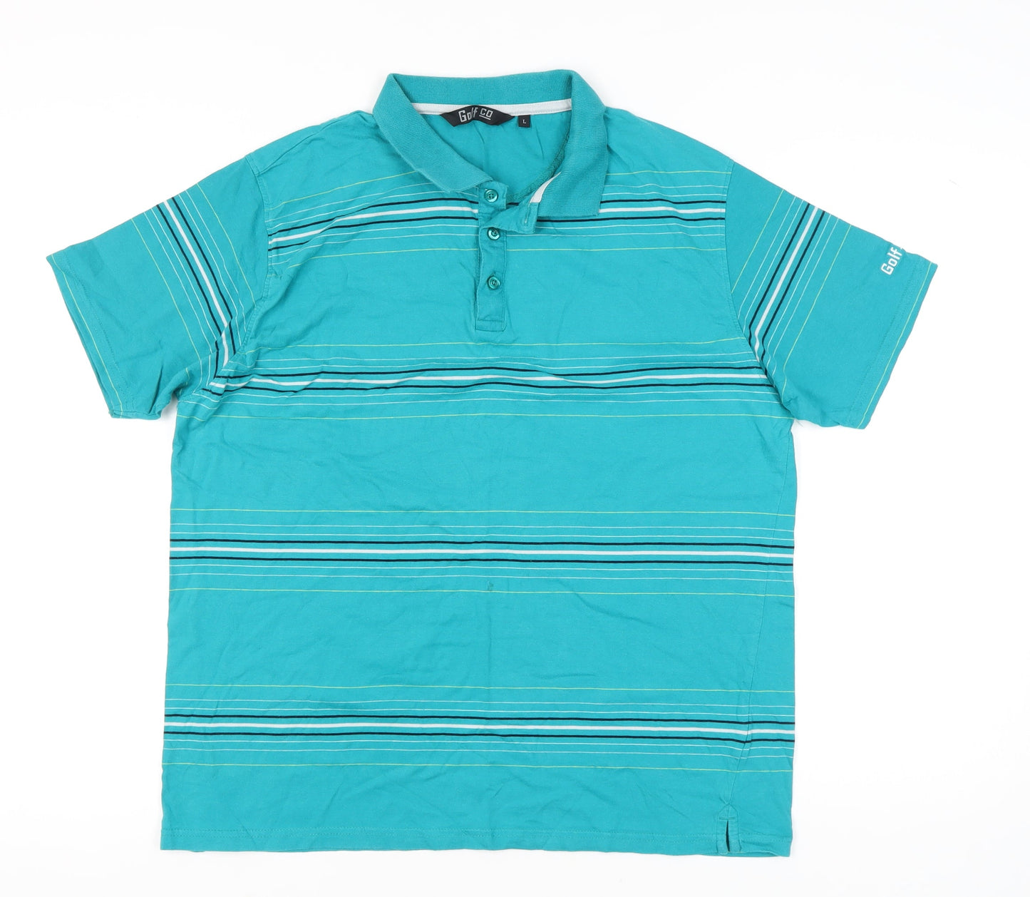 Golf Co Men's Blue Striped Short Sleeve Collared Polo Shirt L Regular Fit