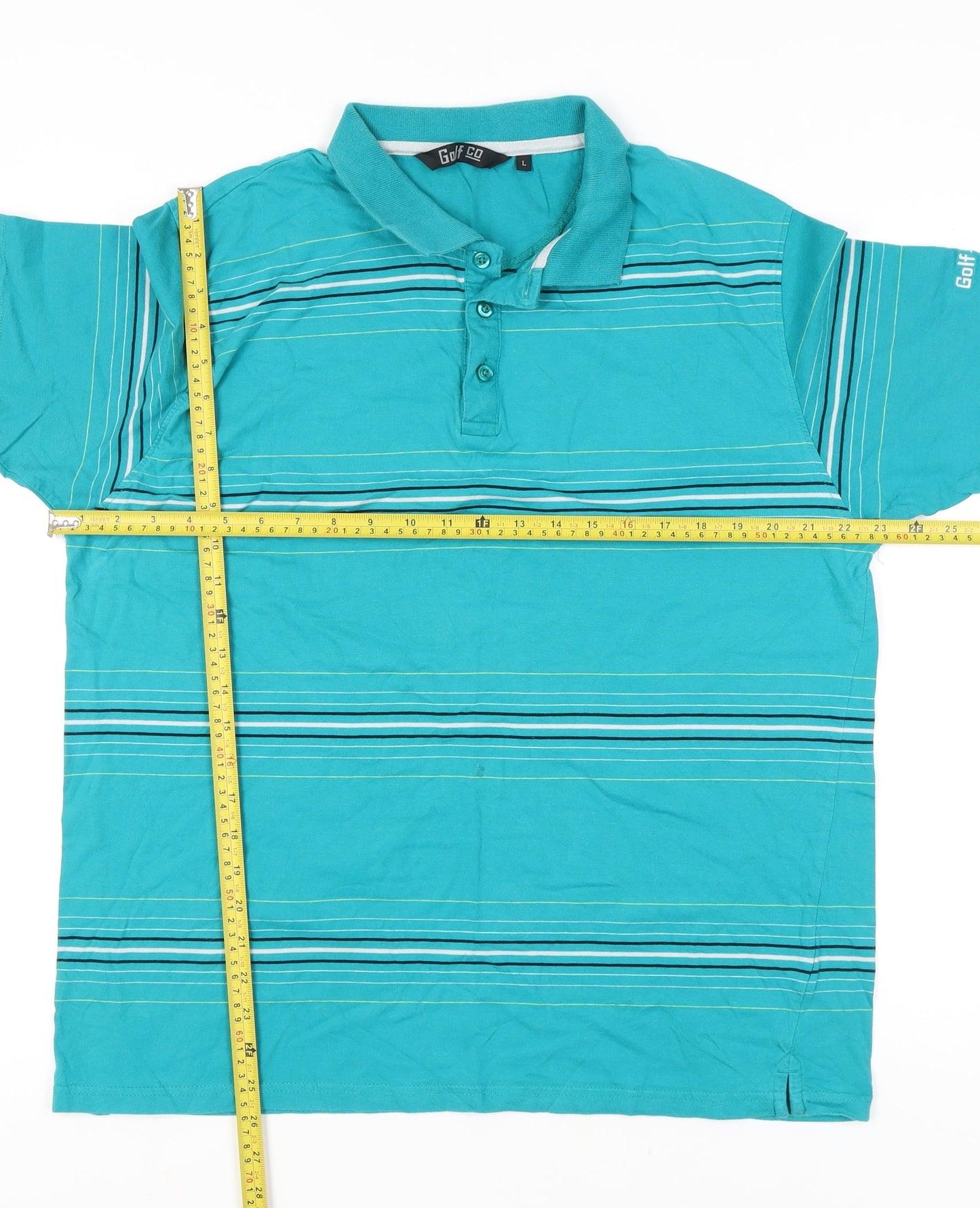 Golf Co Men's Blue Striped Short Sleeve Collared Polo Shirt L Regular Fit