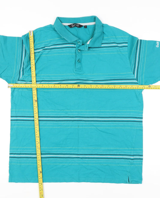 Golf Co Men's Blue Striped Short Sleeve Collared Polo Shirt L Regular Fit