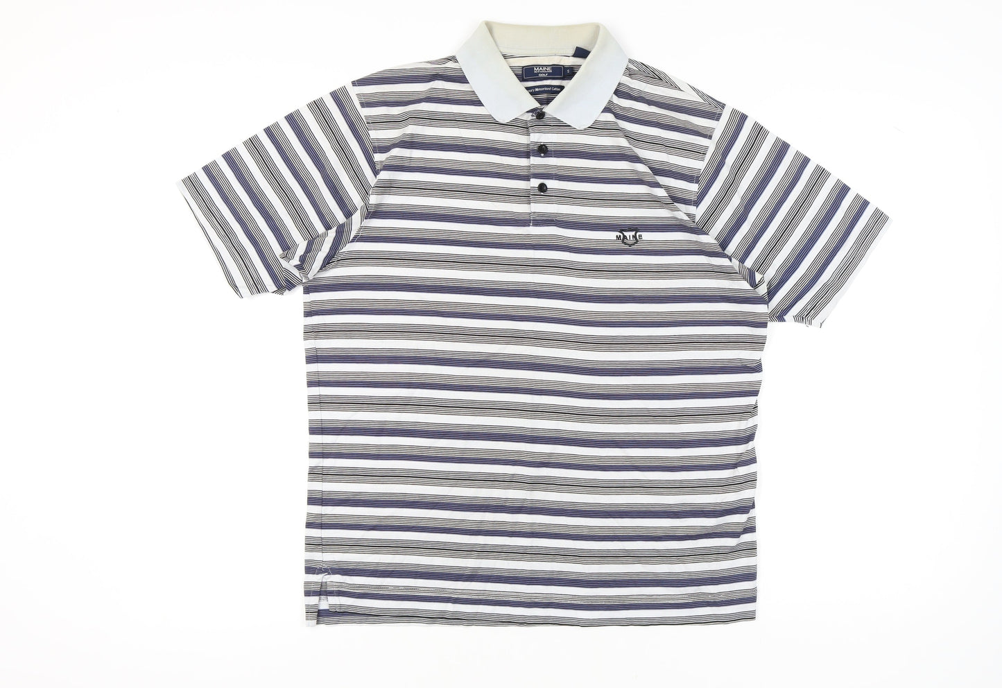 Maine New England Men’s Multicoloured Striped Polo Shirt Size S Cotton Golf