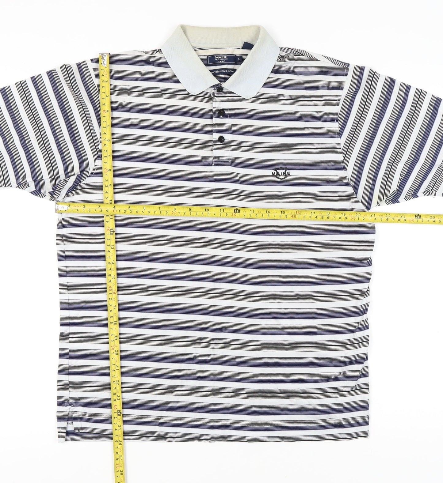 Maine New England Men’s Multicoloured Striped Polo Shirt Size S Cotton Golf