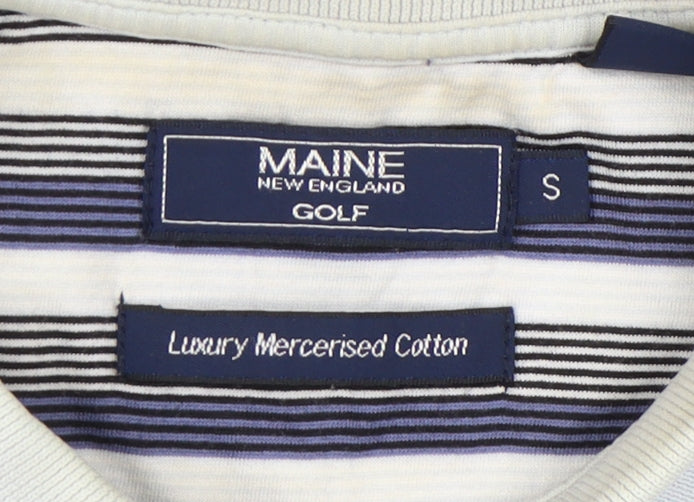 Maine New England Men’s Multicoloured Striped Polo Shirt Size S Cotton Golf