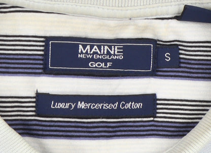 Maine New England Men’s Multicoloured Striped Polo Shirt Size S Cotton Golf