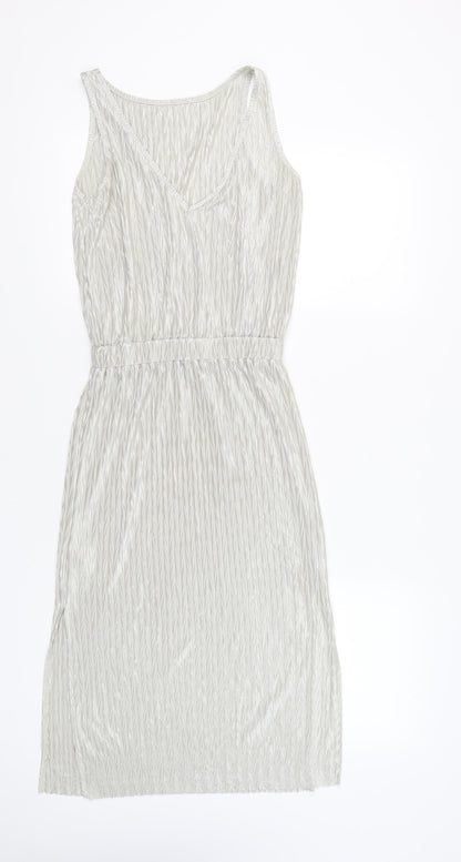 Next Petite Women’s Silver One Shoulder Sheath Dress Size 8 Knee Length