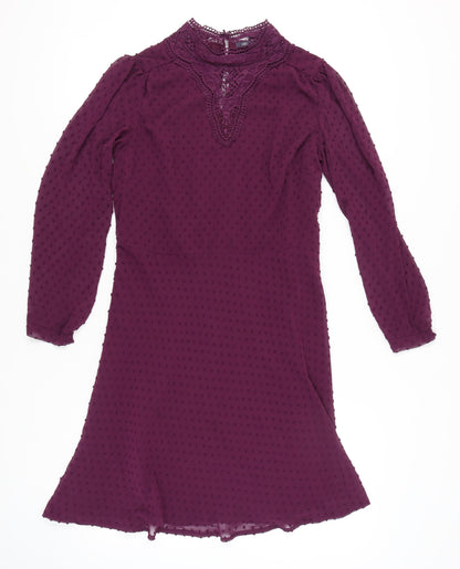 Marks and Spencer Women Purple Size 14 A-Line Lace Chiffon Dress