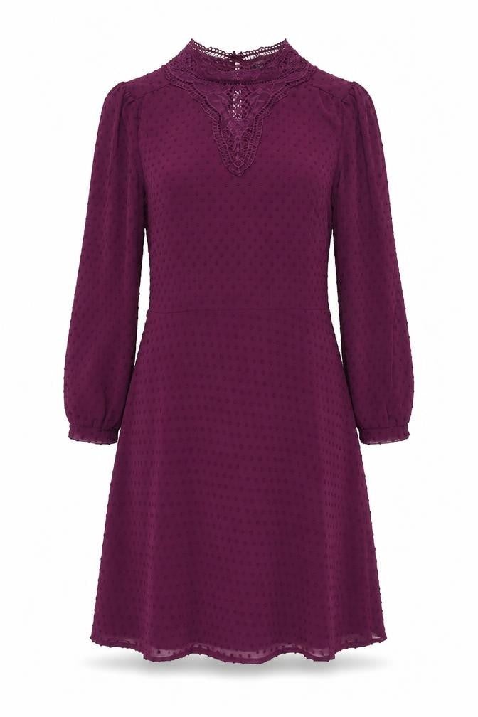 Marks and Spencer Women Purple Size 14 A-Line Lace Chiffon Dress