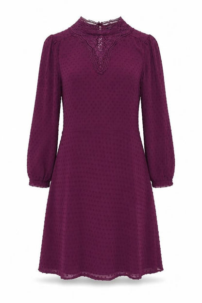 Marks and Spencer Women Purple Size 14 A-Line Lace Chiffon Dress