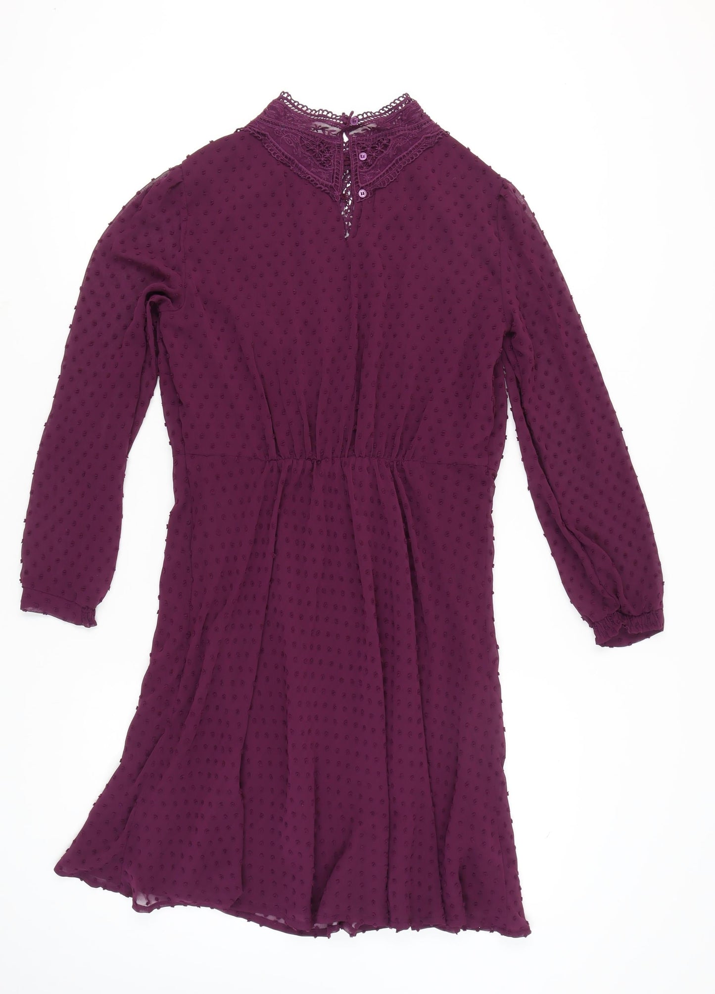 Marks and Spencer Women Purple Size 14 A-Line Lace Chiffon Dress