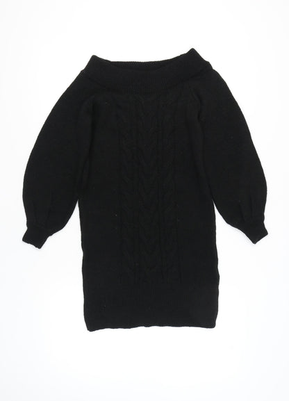 River Island Women's Black Knit Jumper Dress Size S Boat Neck