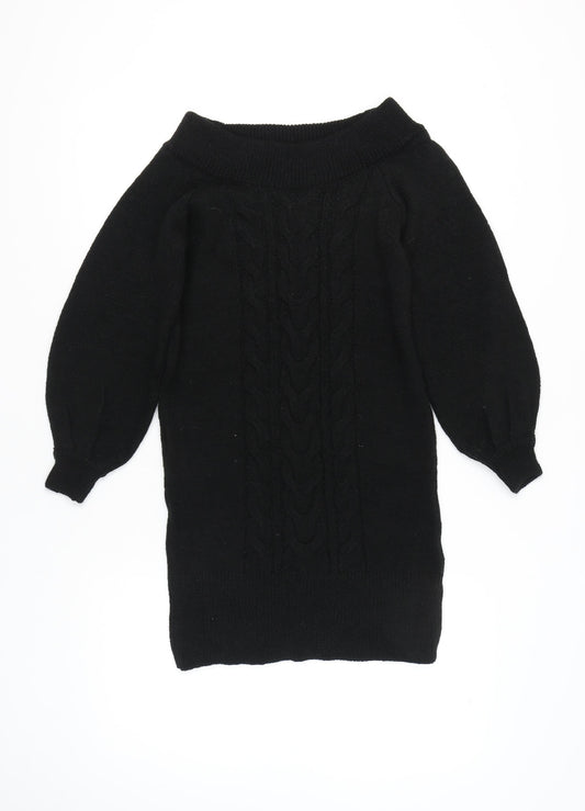 River Island Women's Black Knit Jumper Dress Size S Boat Neck