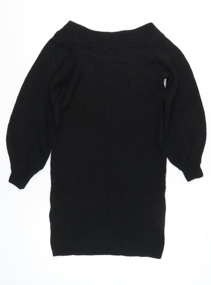 River Island Women's Black Knit Jumper Dress Size S Boat Neck