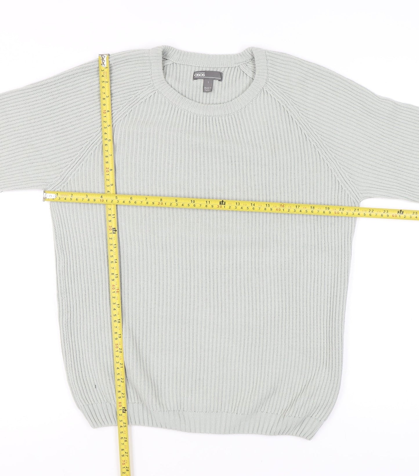 ASOS Men’s Grey Chunky-Knit Crew Neck Jumper Size S Regular Fit