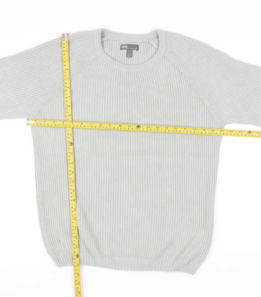 ASOS Men’s Grey Chunky-Knit Crew Neck Jumper Size S Regular Fit