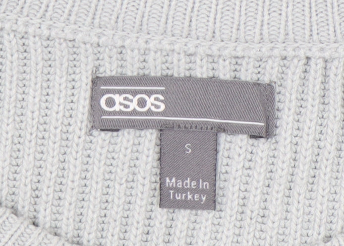 ASOS Men’s Grey Chunky-Knit Crew Neck Jumper Size S Regular Fit