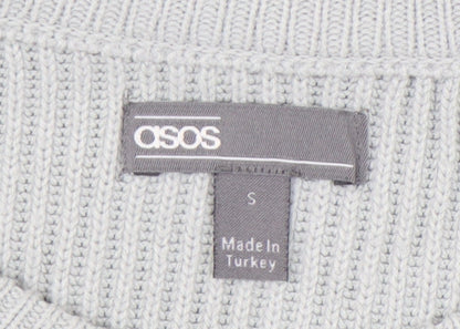 ASOS Men’s Grey Chunky-Knit Crew Neck Jumper Size S Regular Fit