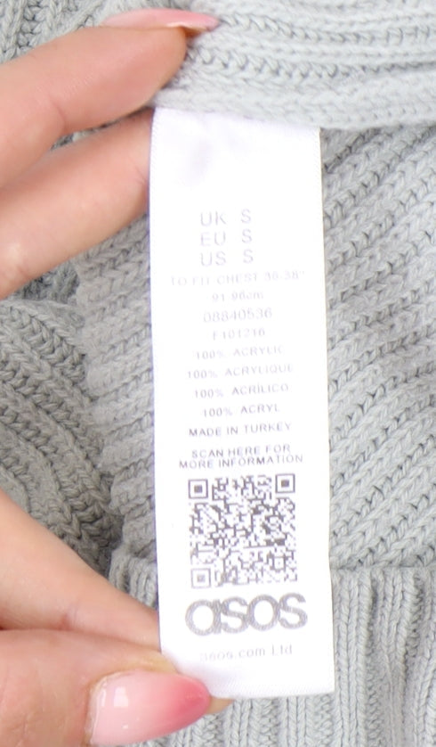 ASOS Men’s Grey Chunky-Knit Crew Neck Jumper Size S Regular Fit