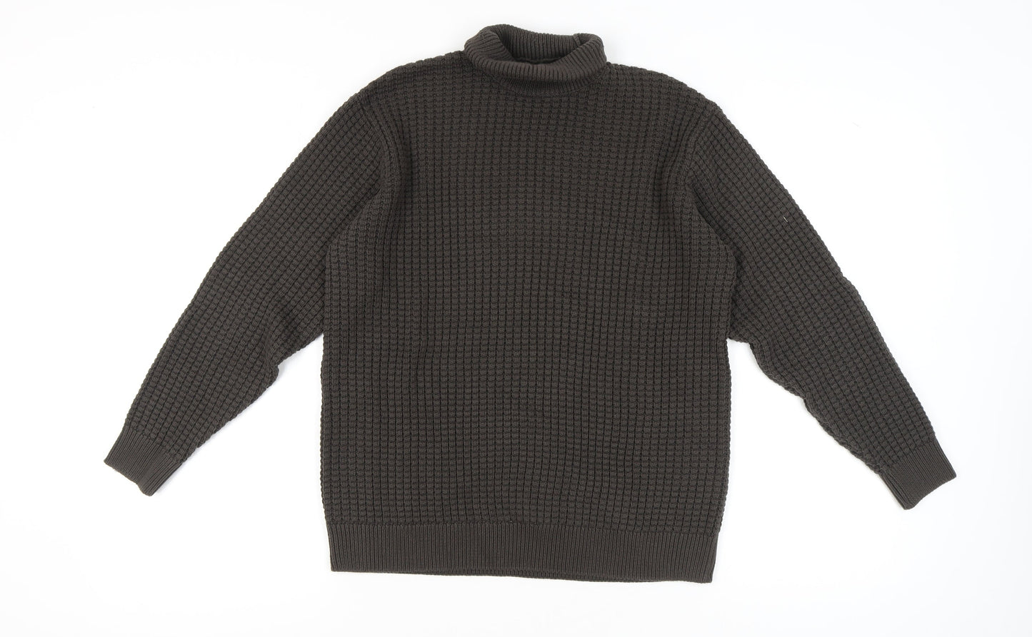 Pull&Bear Men's Brown Roll Neck Waffle Knit Jumper Size S